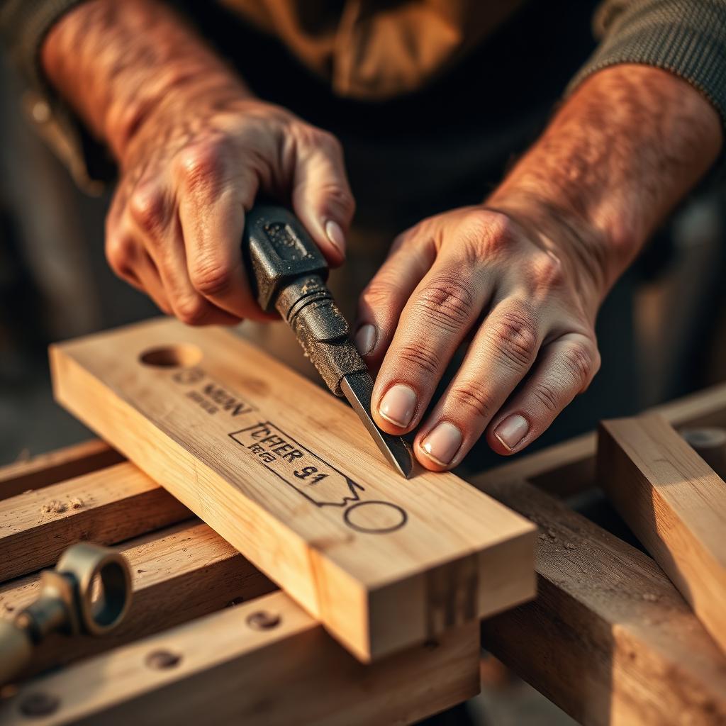 Craftsman working carefully with wood and hand tools