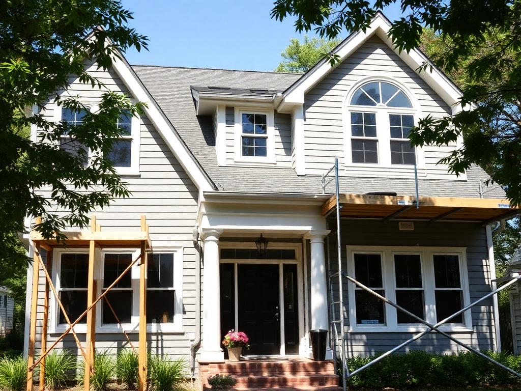 Home exterior renovation with new siding and roofing